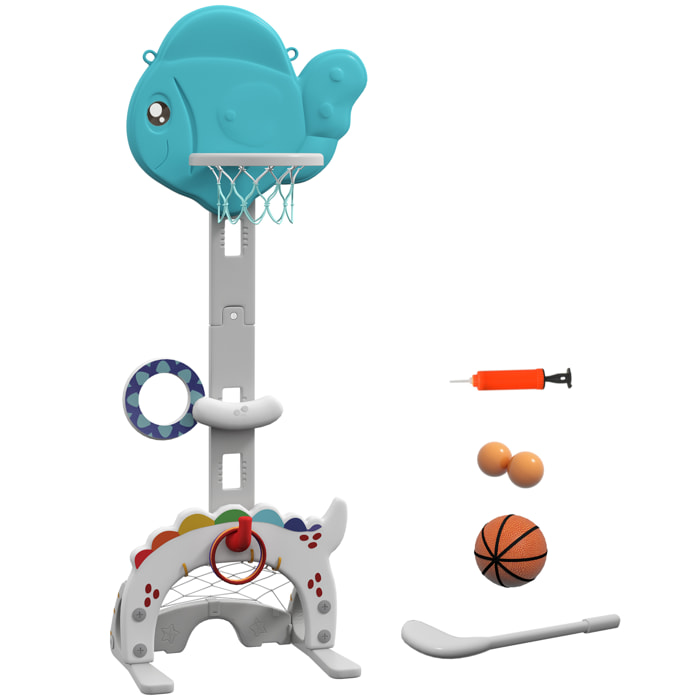 Panier de basketball enfant but de foot jeu de golf lancer d'anneaux et balle 5 en 1 HDPE bleu blanc gris