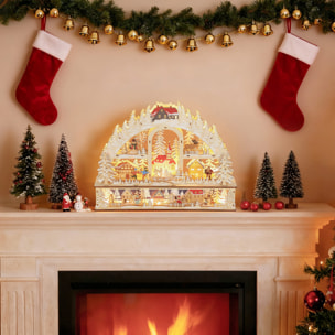 Village de Noël LED x 20 blanc chaud en bois - église, maisons, sapins enneigés, personnages