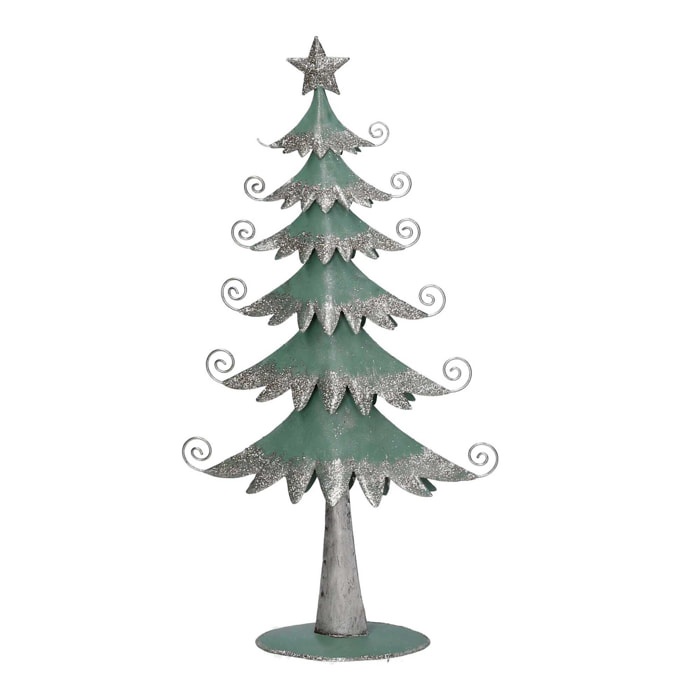 Albero in metallo argento e verde salvia cm21x6,5h40,5