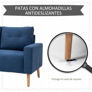 Sofá de 2 Plazas Sillón Moderno Tapizado en Poliéster con 2 Cojines Reposabrazos y Patas de Madera de Caucho para Dormitorio Oficina 145x76x88 cm Azul