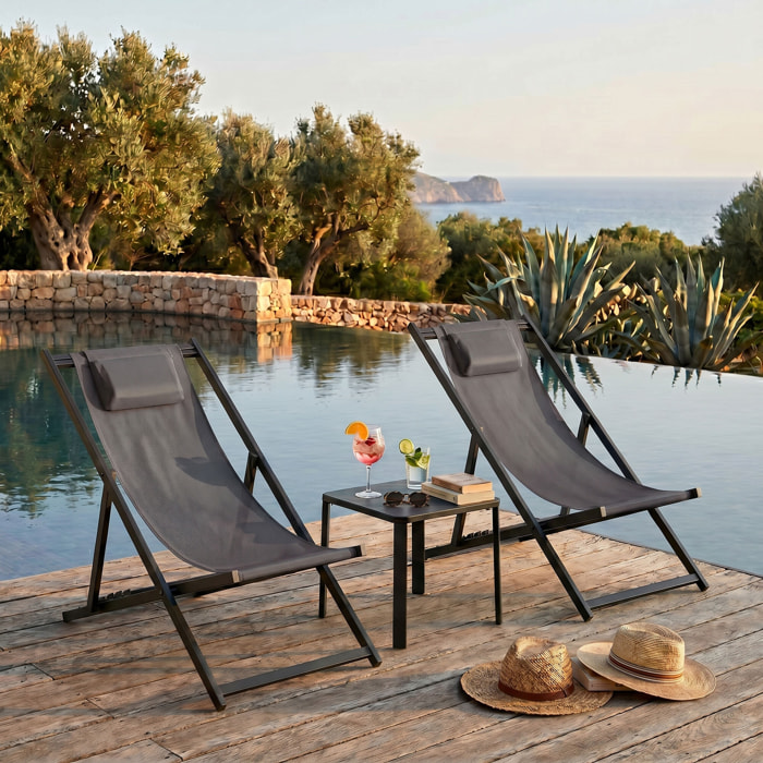 Mezzaluna - Set di 2 sdraio pieghevoli 59x97x104 cm da giardino in alluminio e textilene antracite