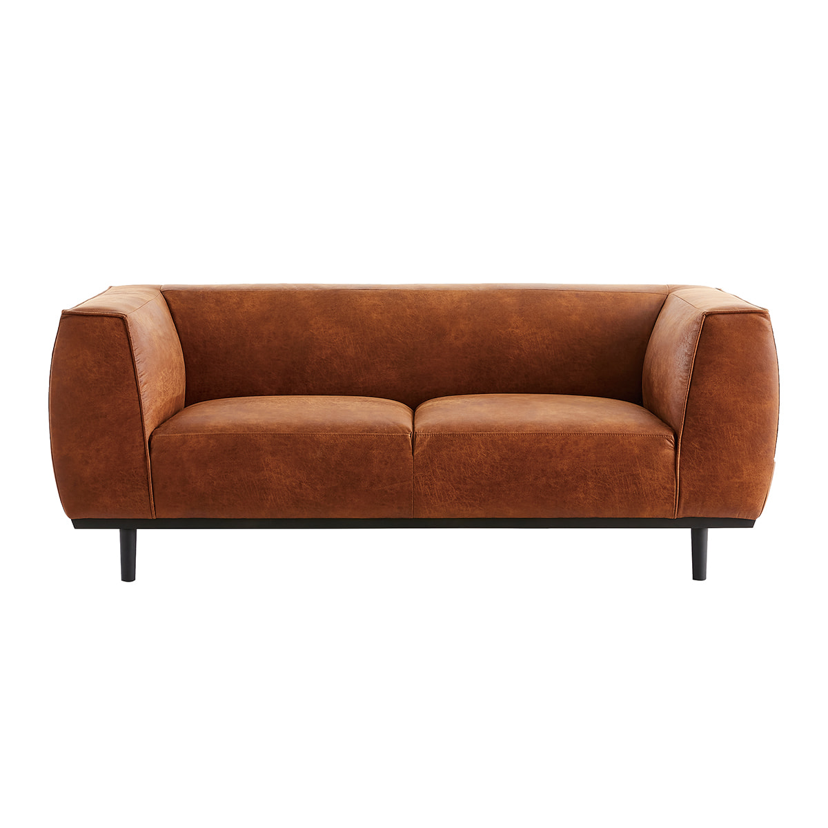 Canapé design 2-3 places en cuir aspect vieilli marron cognac MORRIS