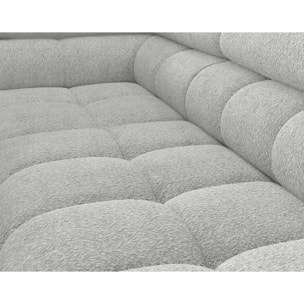 Elisa - canapé d'angle gauche 5 places convertible avec coffre et têtières réglables en tissu bouclette - Gris clair