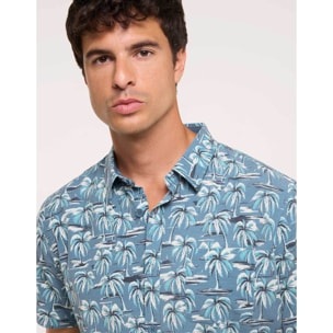 Camisa Estampado Tropical Azul - Pastelpalm