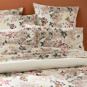 Lot de 2 taies percale de coton lavé 115 g/m² imprimé beige bordeaux Vintage flowers cranberry