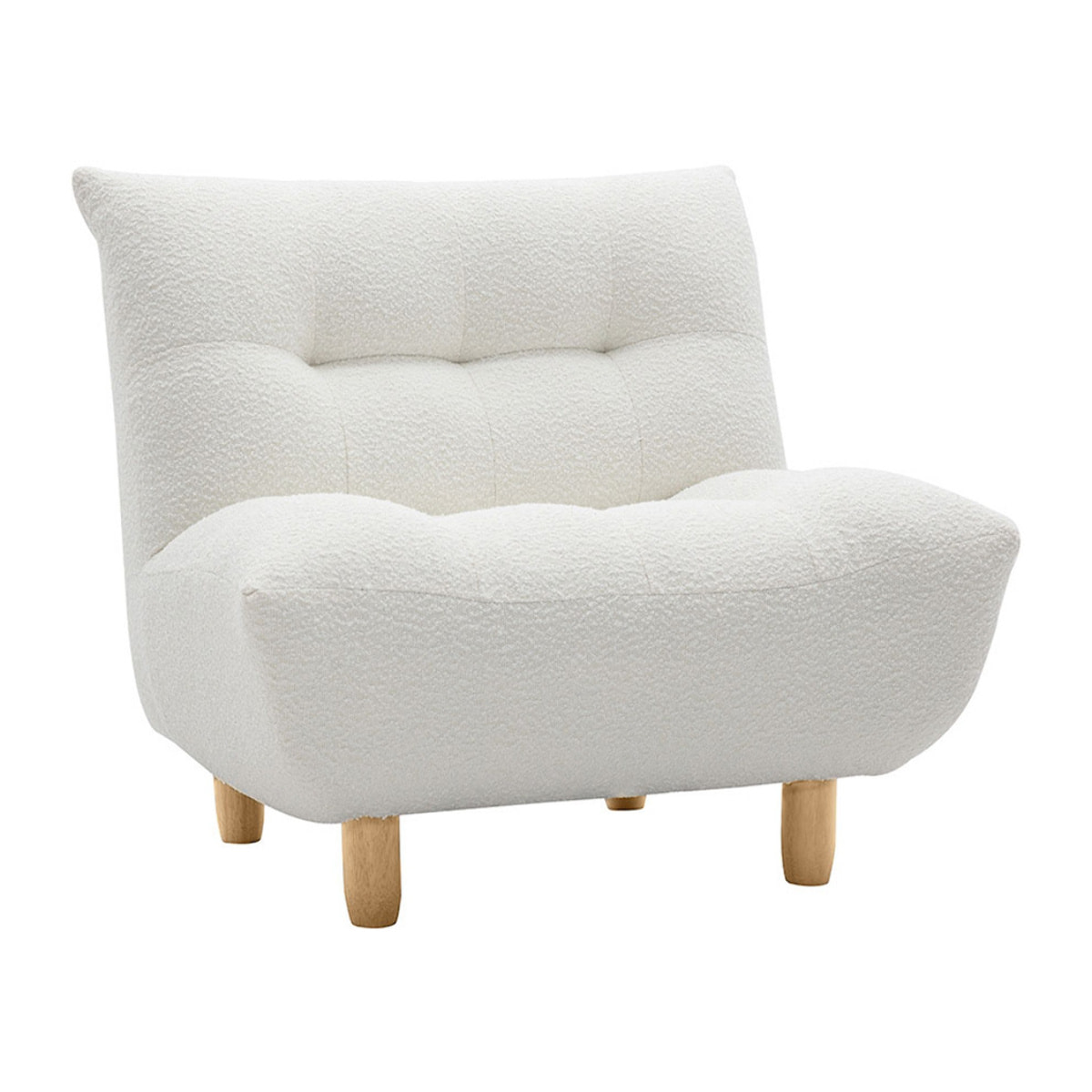 Fauteuil scandinave en tissu effet laine bouclée blanc et bois clair YUMI