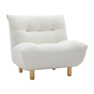 Fauteuil scandinave en tissu effet laine bouclée blanc et bois clair YUMI