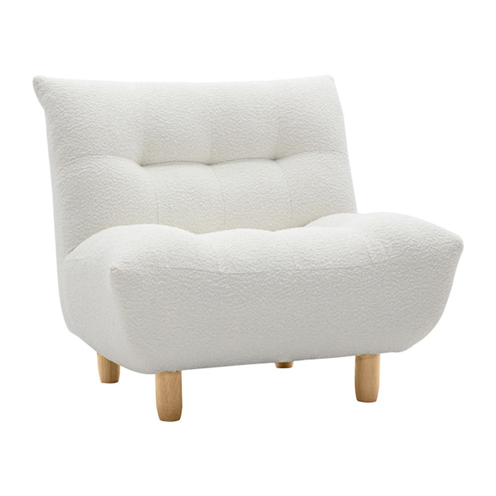 Fauteuil scandinave en tissu effet laine bouclée blanc et bois clair YUMI
