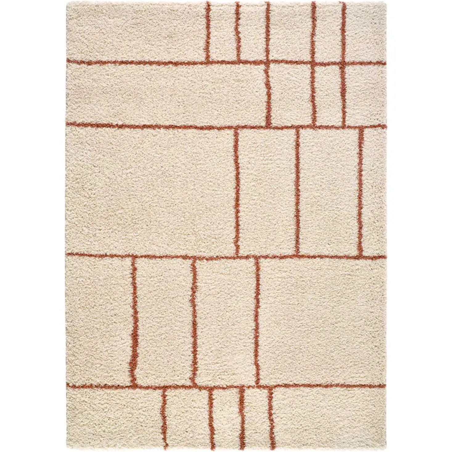 HELIA Alfombra shaggy geométrica en beige y motivos caldera, varias medidas disponibles