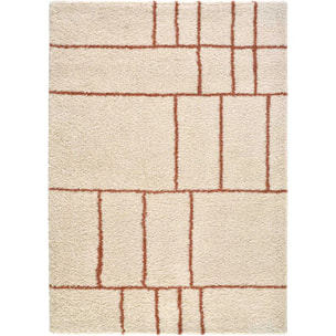 HELIA Alfombra shaggy geométrica en beige y motivos caldera, varias medidas disponibles