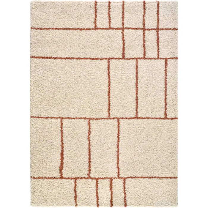 HELIA Alfombra shaggy geométrica en beige y motivos caldera, varias medidas disponibles