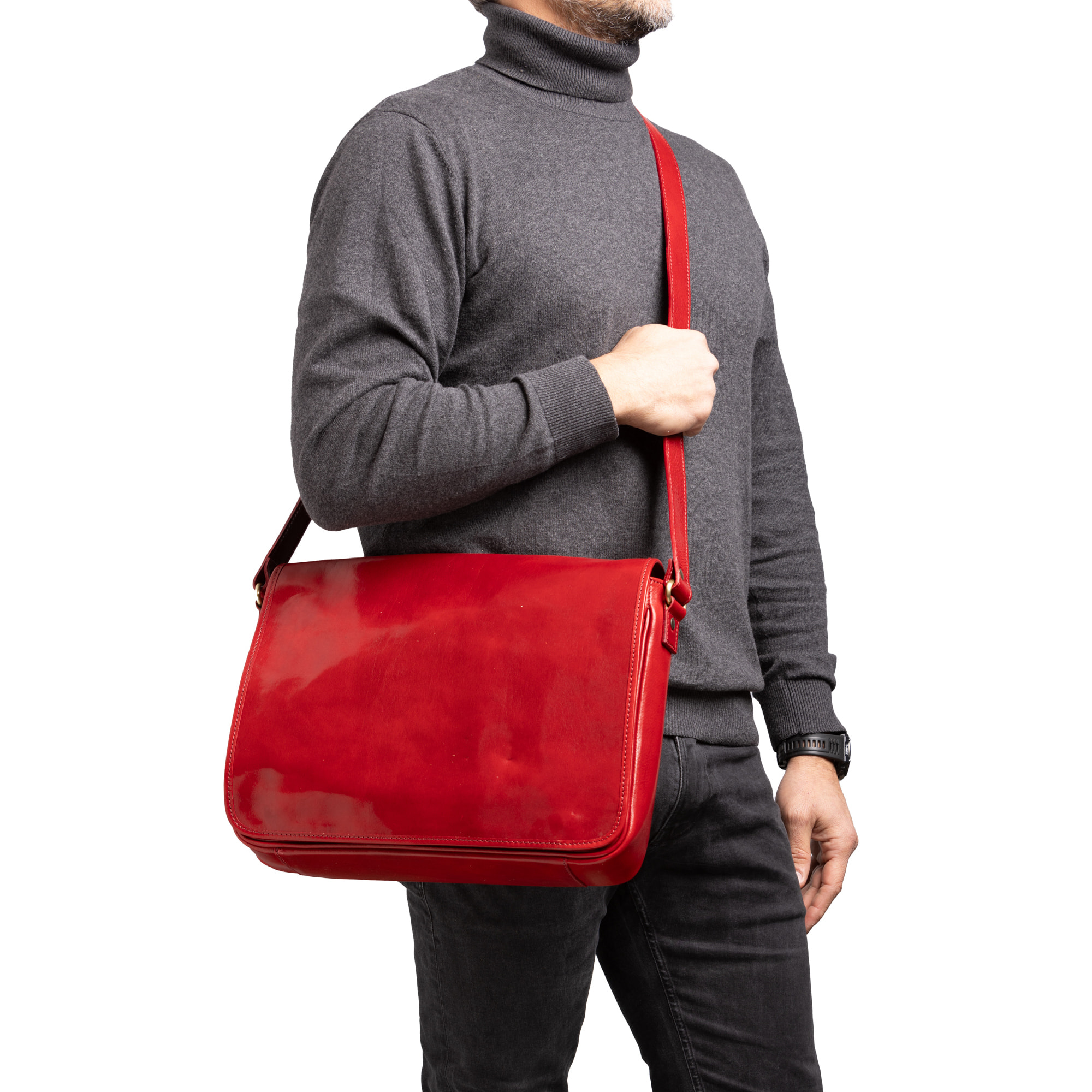 Borsa a tracolla  da uomo In Vera pelle Made in Italy 28x35x9 cm