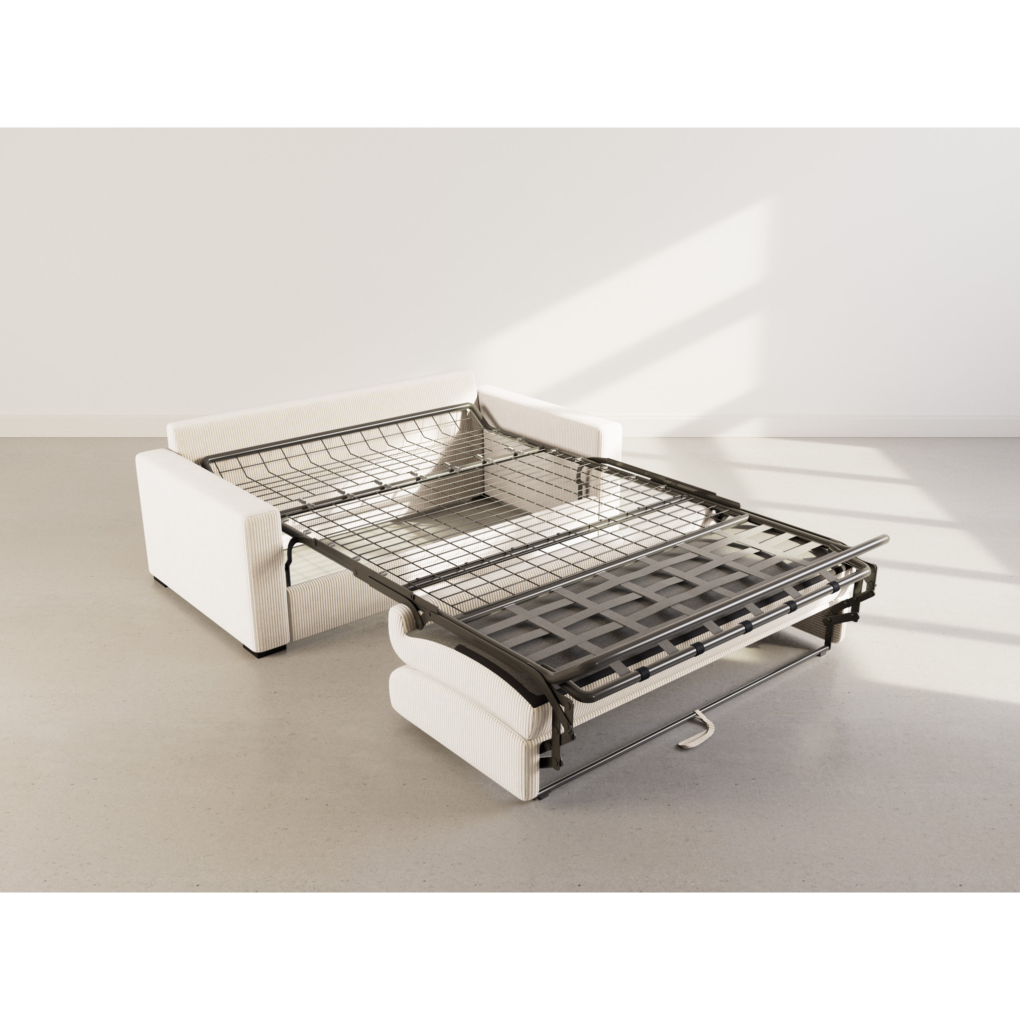 Tristan - Canapé lit 3 places convertible express couchage quotidien 140 cm matelas 14 cm en velours côtelé - Beige