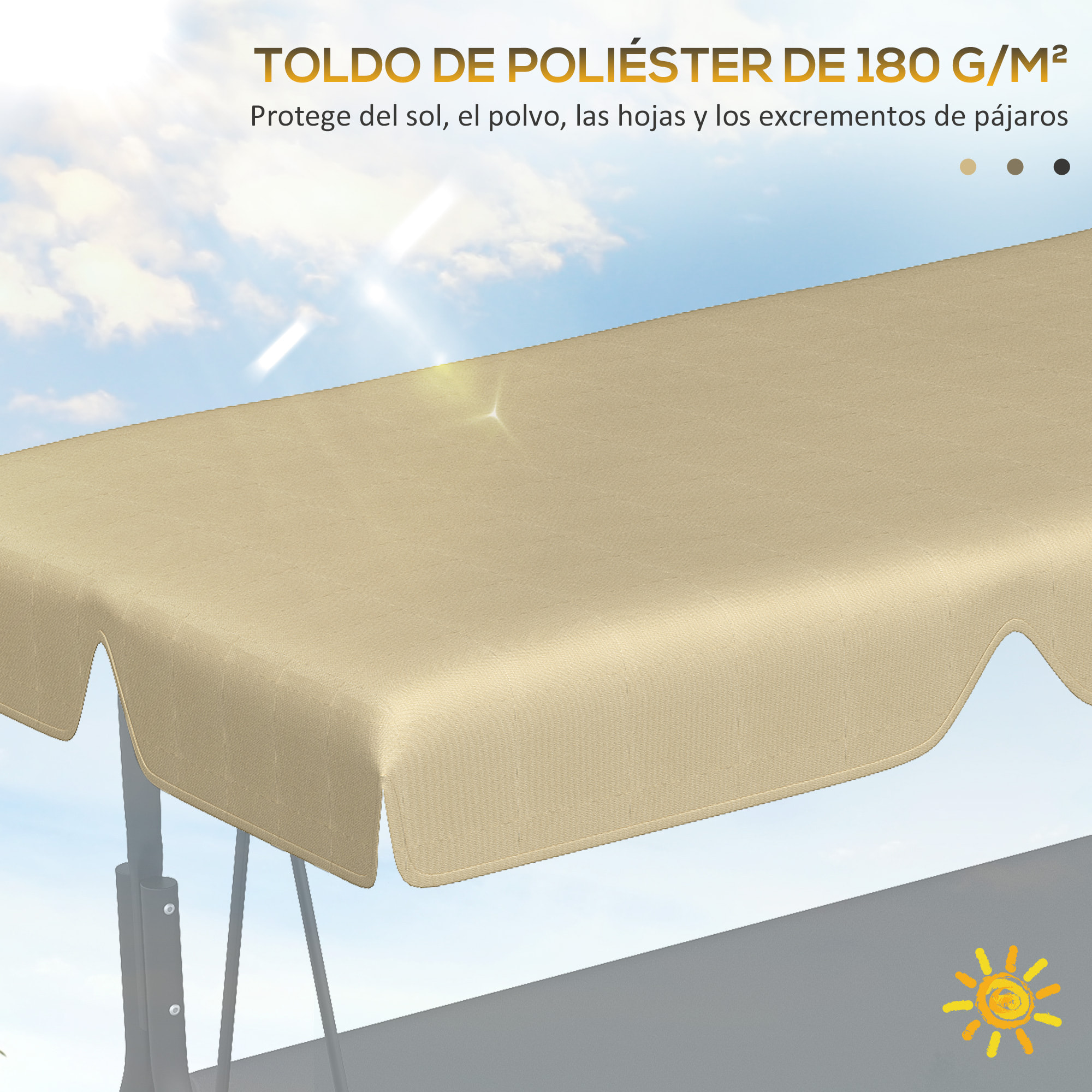 Toldo de Repuesto para Columpio de 3 Plazas Techo Universal para Balancín de Jardín Tela de Poliéster Protección Solar 156x117x15 cm Beige