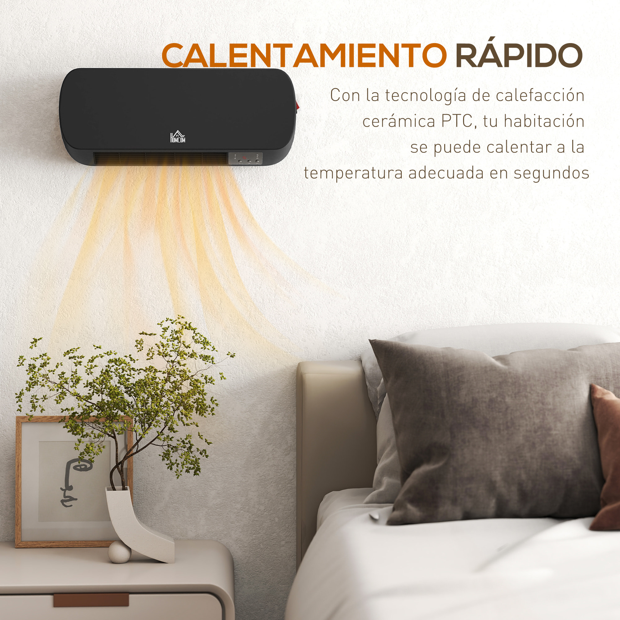 Calefactor Eléctrico Bajo Consumo, 1000W/2000W, Calefactor de Baño de Pared con Pantalla LED, IPX2, 3 Modos, Protección contra Sobrecalentamiento, Temporizador, Mando a Distancia, Negro