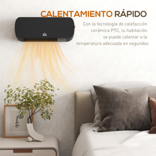Calefactor Eléctrico Bajo Consumo, 1000W/2000W, Calefactor de Baño de Pared con Pantalla LED, IPX2, 3 Modos, Protección contra Sobrecalentamiento, Temporizador, Mando a Distancia, Negro