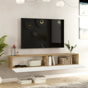 Mobile porta TV Dpirche, Credenza da soggiorno, Armadio basso per TV, Base parete attrezzata, 180x32h30 cm, Quercia e Bianco