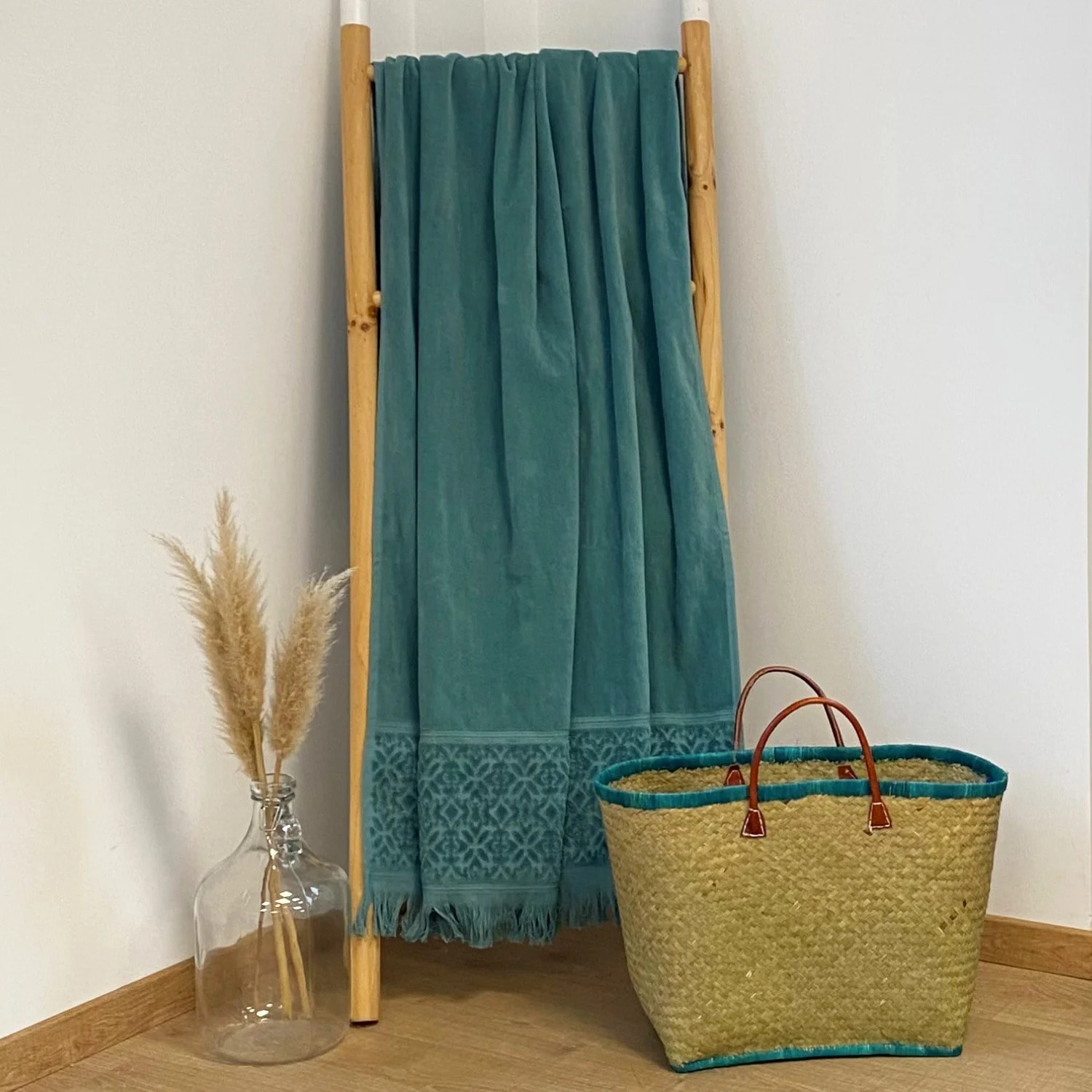 Serviette de bain L éponge velours unie - Romance Fougère - 460g/m²