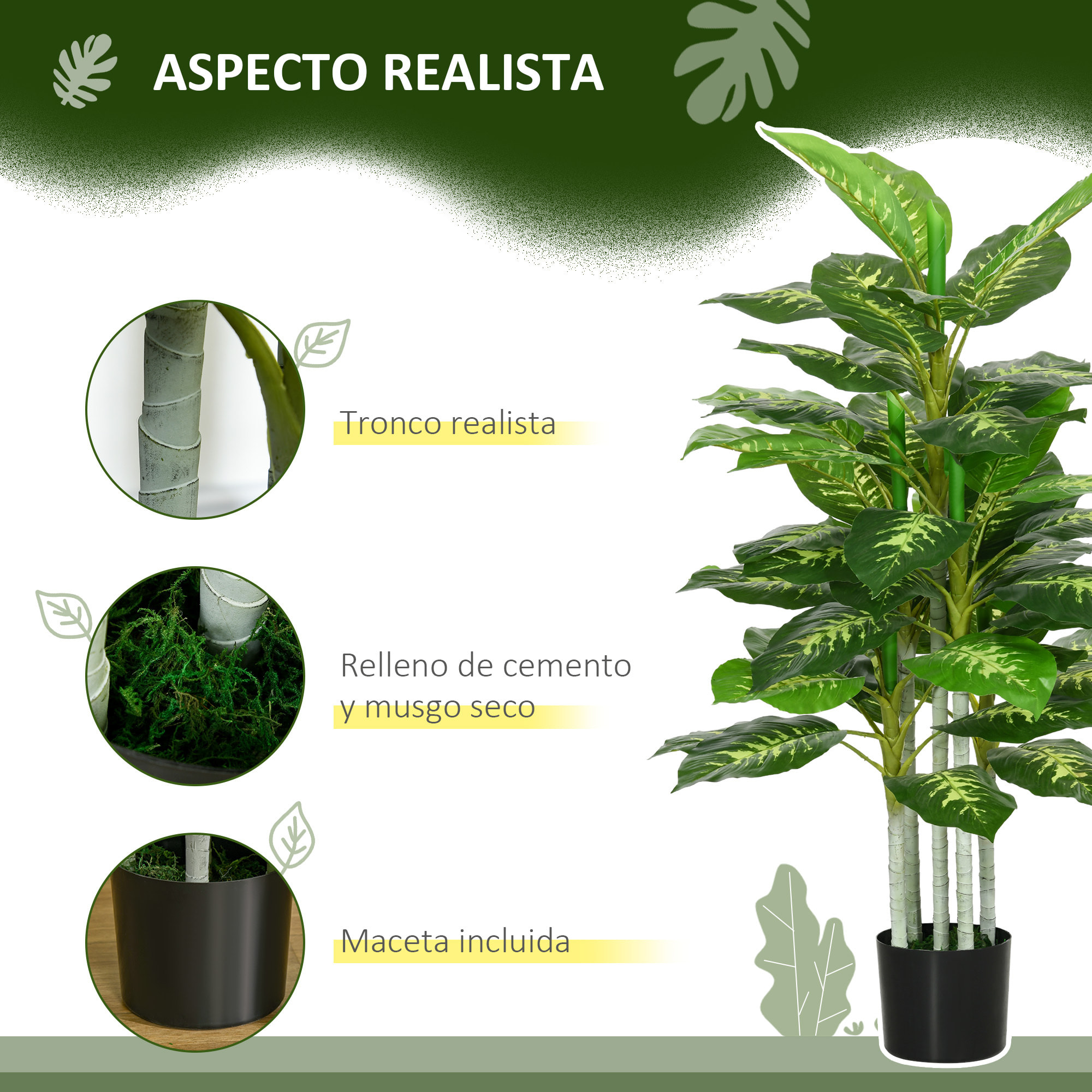Árbol Artificial de Perenne 120 cm Planta Artificial Decorativa Grande Decoración para Hogar Oficina Balcón Dormitorio Verde