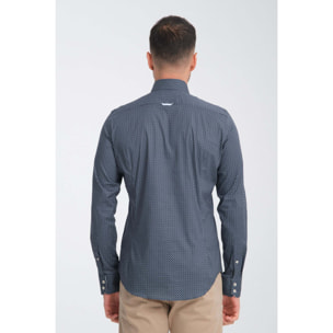 Camicia Uomo 2 Bottoni Button Down Slim Popeline Stretch Stampato Blu\Bianco