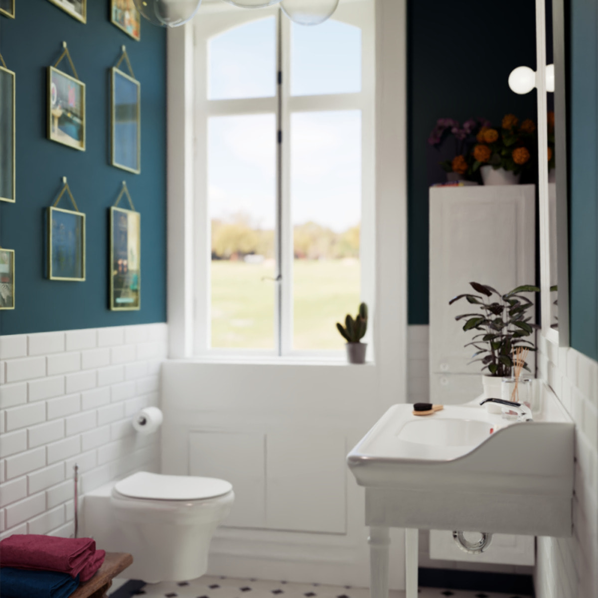 Pack meuble vasque 3 trous Cléo 1889 blanc velours + colonne droite + mélangeur croisillons chrome