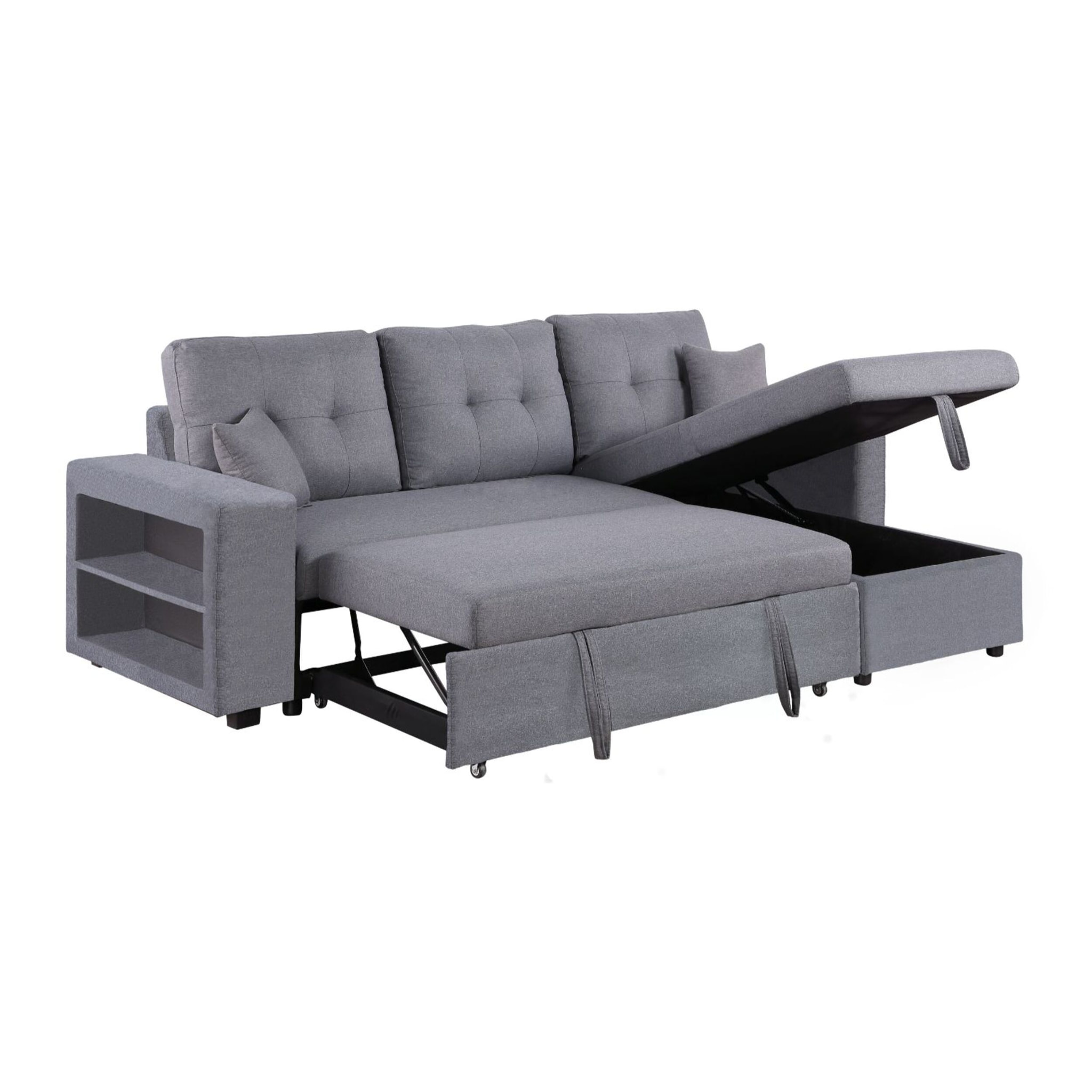 Canapé d'angle droit convertible en tissu gris 4 places SAN DIEGO