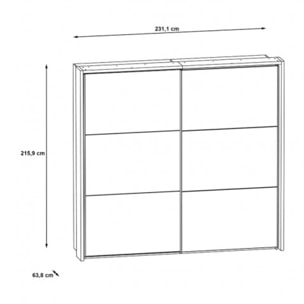 Armoire Dressing 2 portes coulissantes LED & miroir L230cm - IBIZA