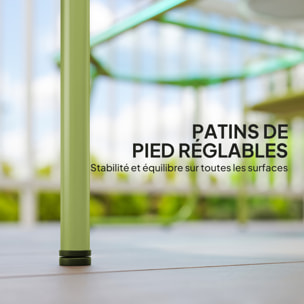 Salon de jardin style Acapulco 4 places 4 pièces plateau verre trempé acier résine filaire vert