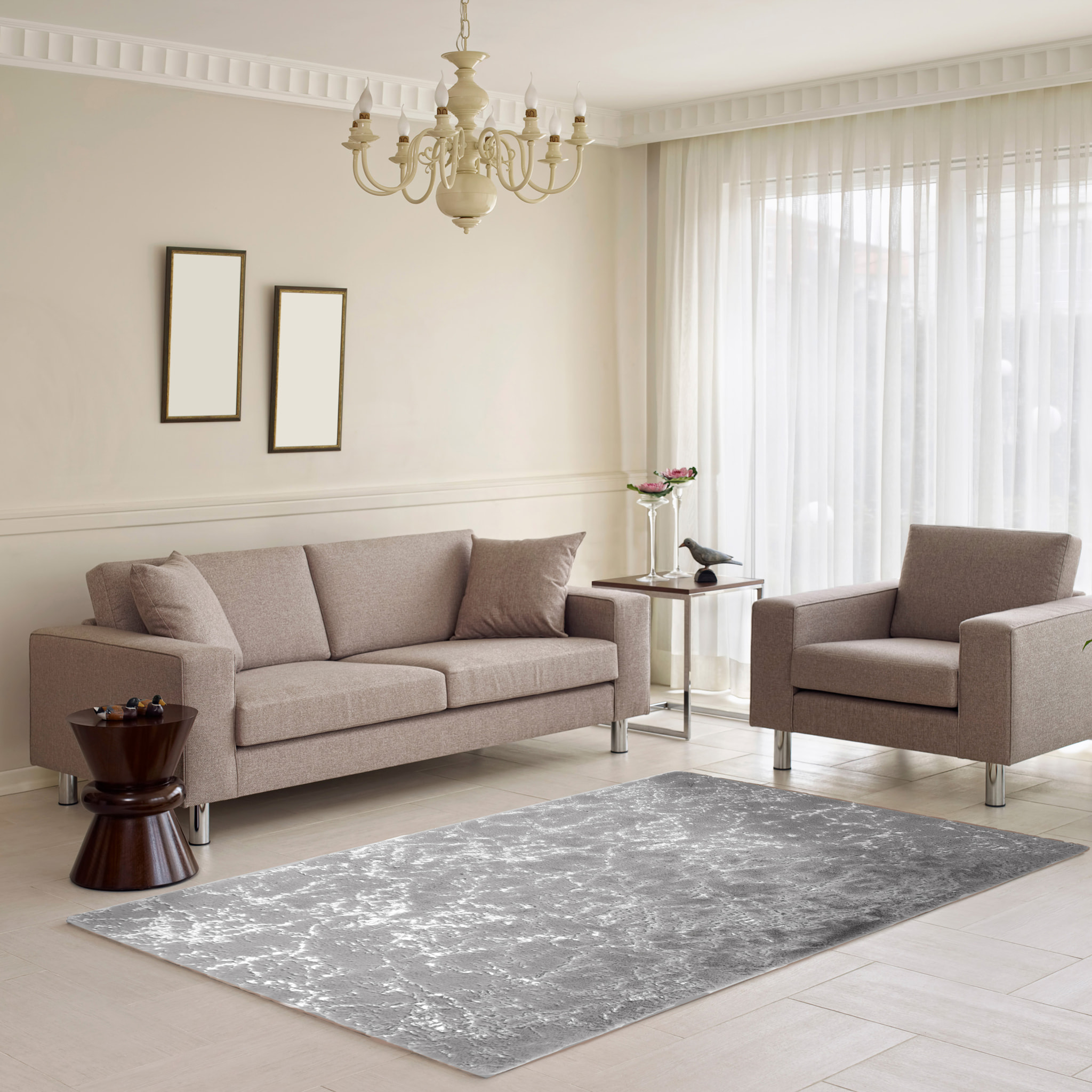 Tapis Imit Fourrure Imp Argente Gris 120x170cm