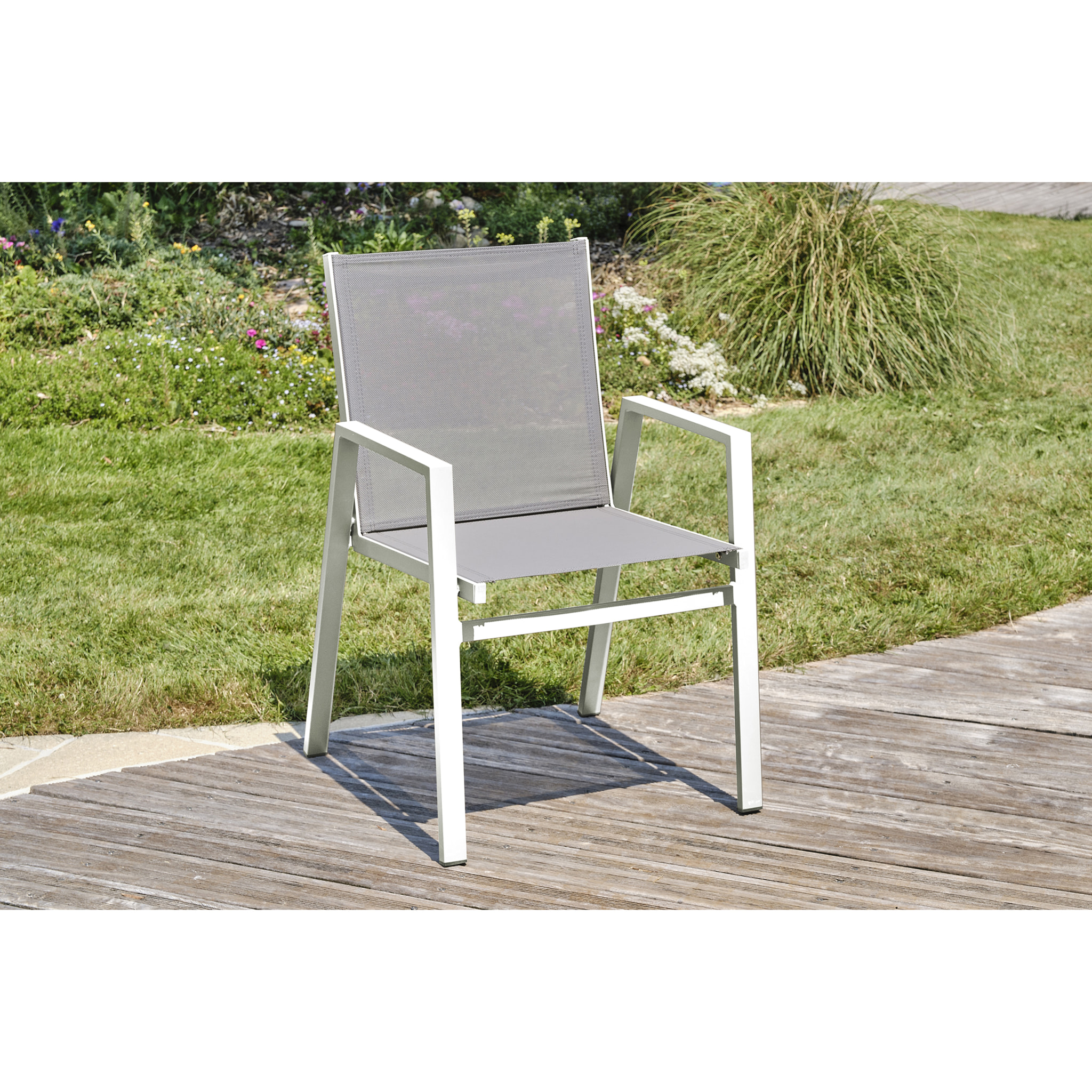 FLORIDE - Lot de 2 fauteuils de jardin empilables en aluminium blanc