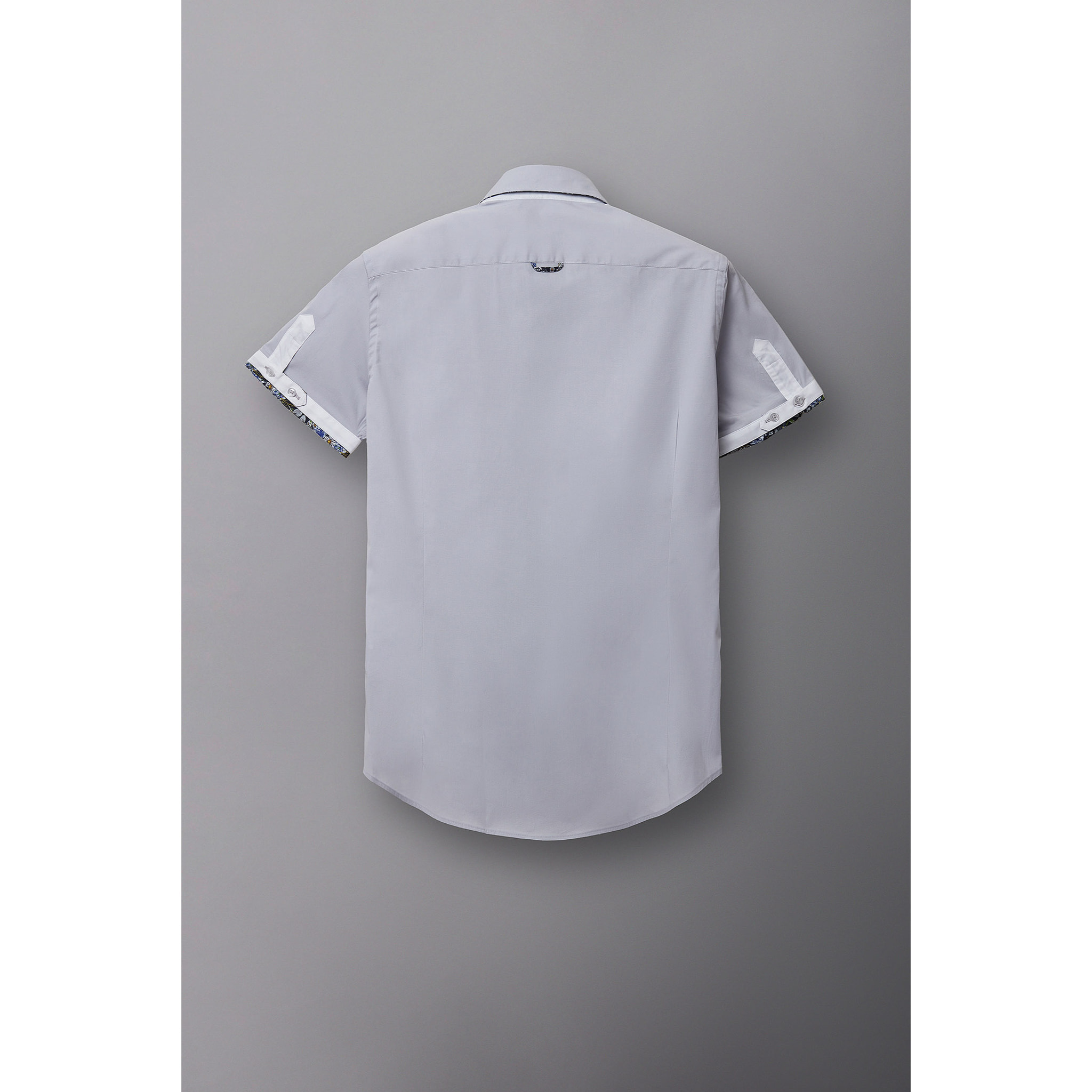 Camicia Uomo Manica Corta 2 Bottoni Button Down 7 Botto Popeline Stretch Unito Grigio
