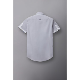 Camicia Uomo Manica Corta 2 Bottoni Button Down 7 Botto Popeline Stretch Unito Grigio