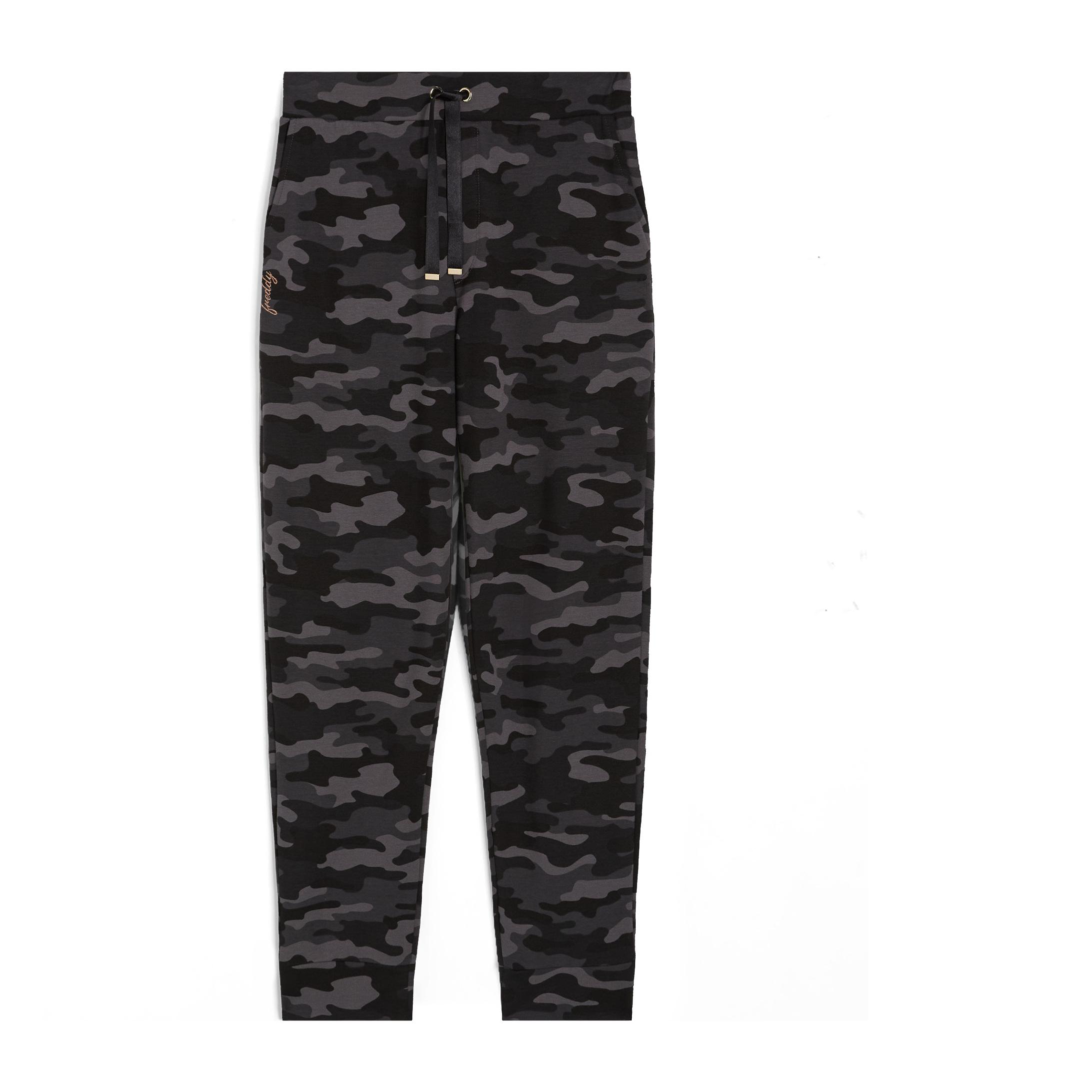 Pantaloni donna in french terry modal stampato camouflage