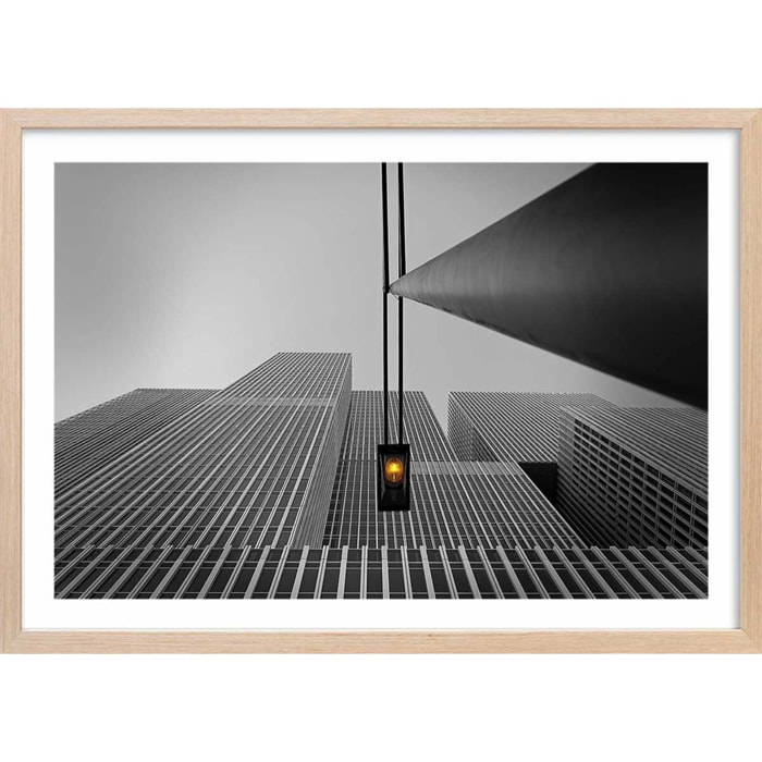 Affiche deco ""ville feu jaune"" Affiche + cadre en bois - Chêne