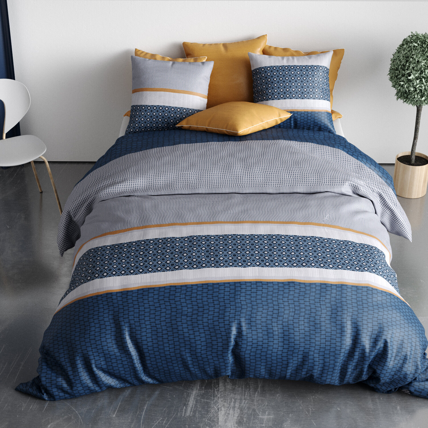 Parure housse de couette imprimé 100% coton - zante - jaune