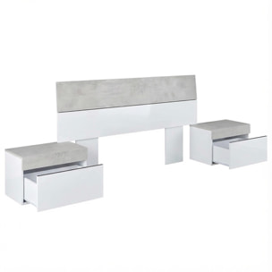 Testiera Letto Matrimoniale Con 2 Comodini Da 1 Cassetto E Guide Metalliche Design Moderno Minimal 276 x 94 x 40 Cm Colore Bianco E Grigio Cemento
