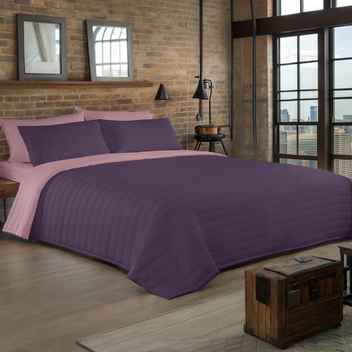 Icehome - Colcha Bouti - Lisa - Reversible - 100% Microfibra - 70 gr/m² - Berenjena/Rosa Viejo