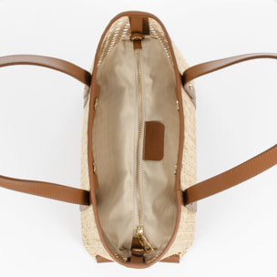 Apulia borsa tote donna. Pelle autentica combinata con canapa