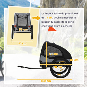 Remorque vélo pour chien 20 Kg pliable barre attelage fixation réflecteurs drapeau noir