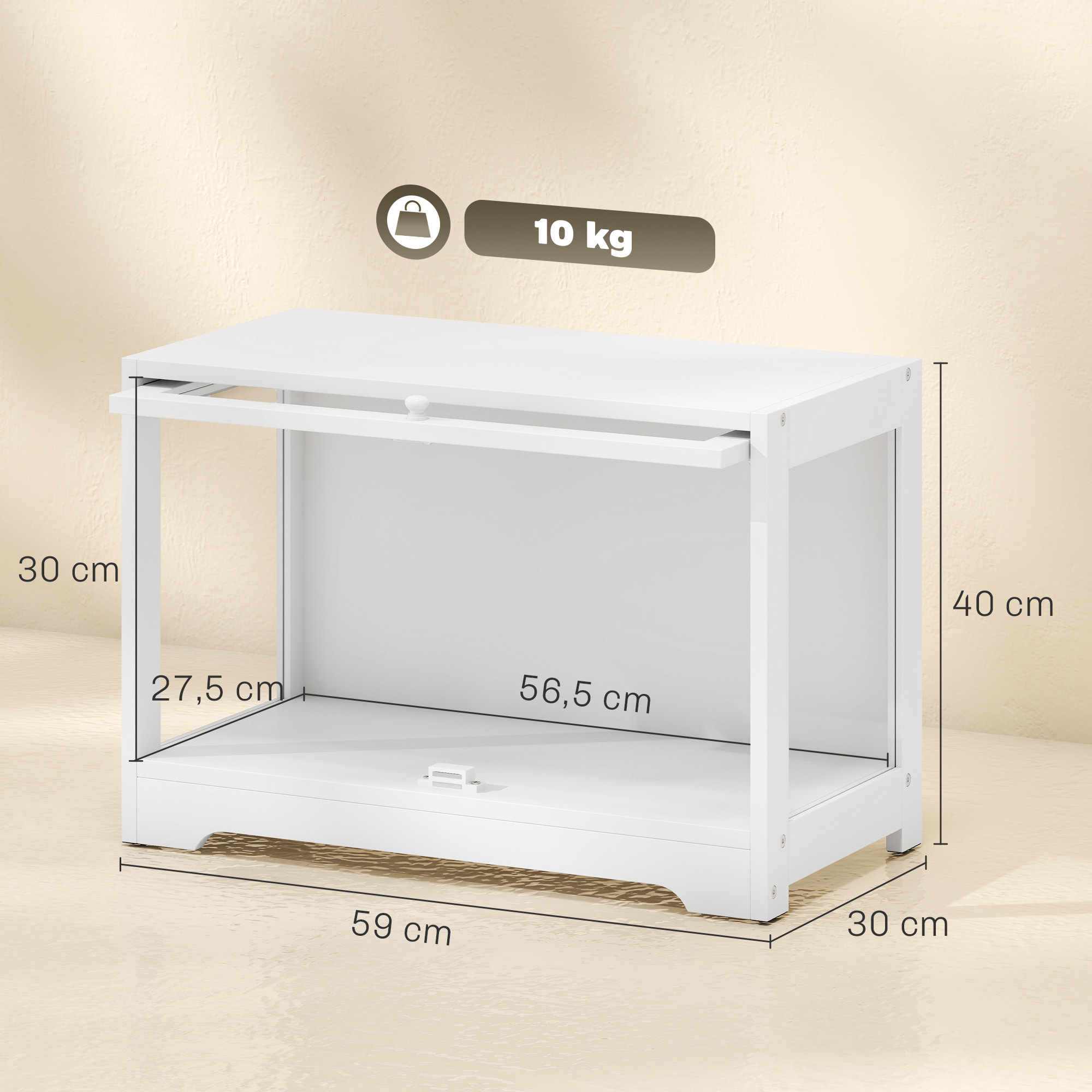 Vitrina Expositora para Colecciones, Vitrina con Puerta Abatible de Acrílico, Anti-vuelco, Armario Auxiliar para Perfumes, Figuras de Decoración, 59x30x40 cm, Blanco