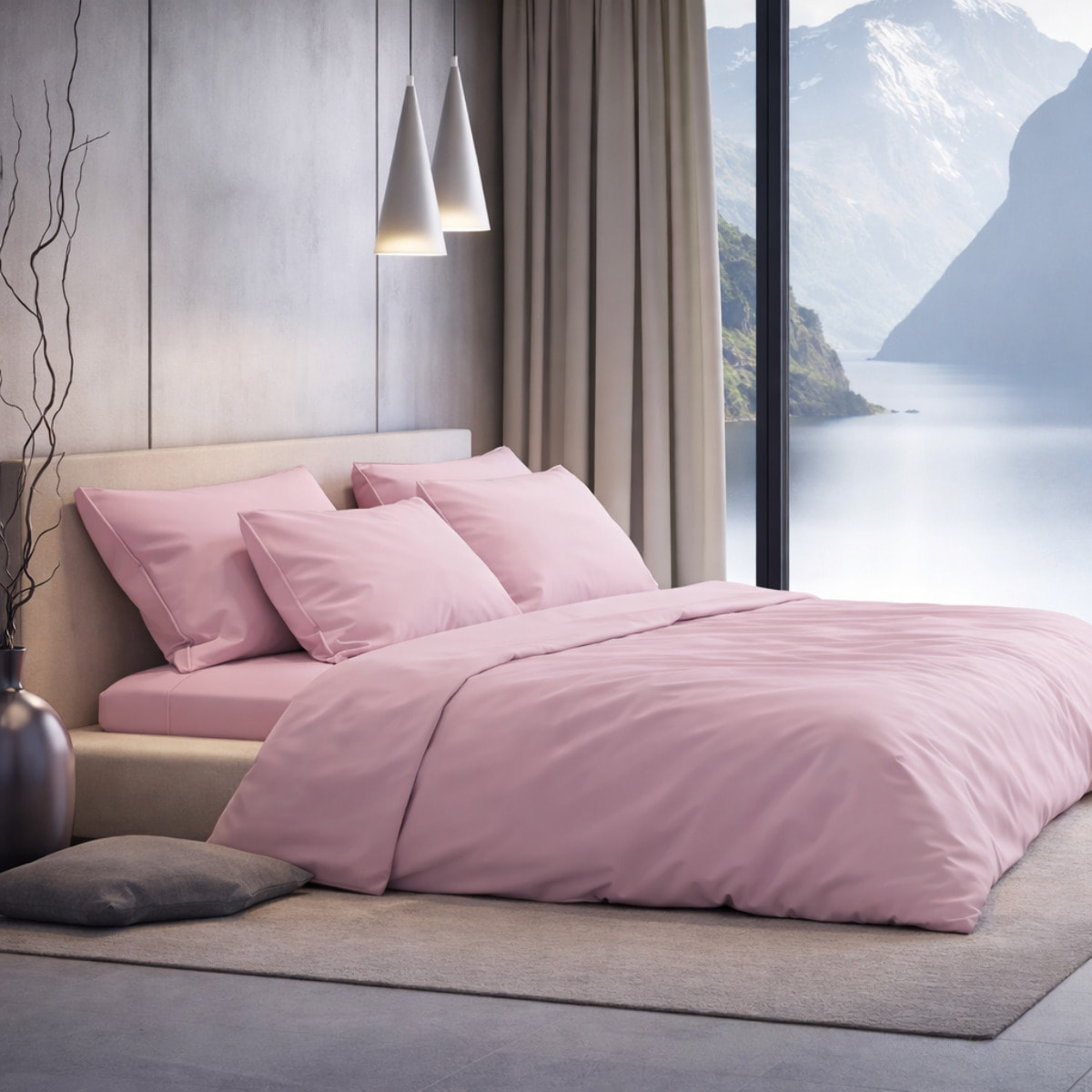SARTORIALE Completo letto Elegance Tinta Unita in Percalle_Matrimoniale_Rosa Blush