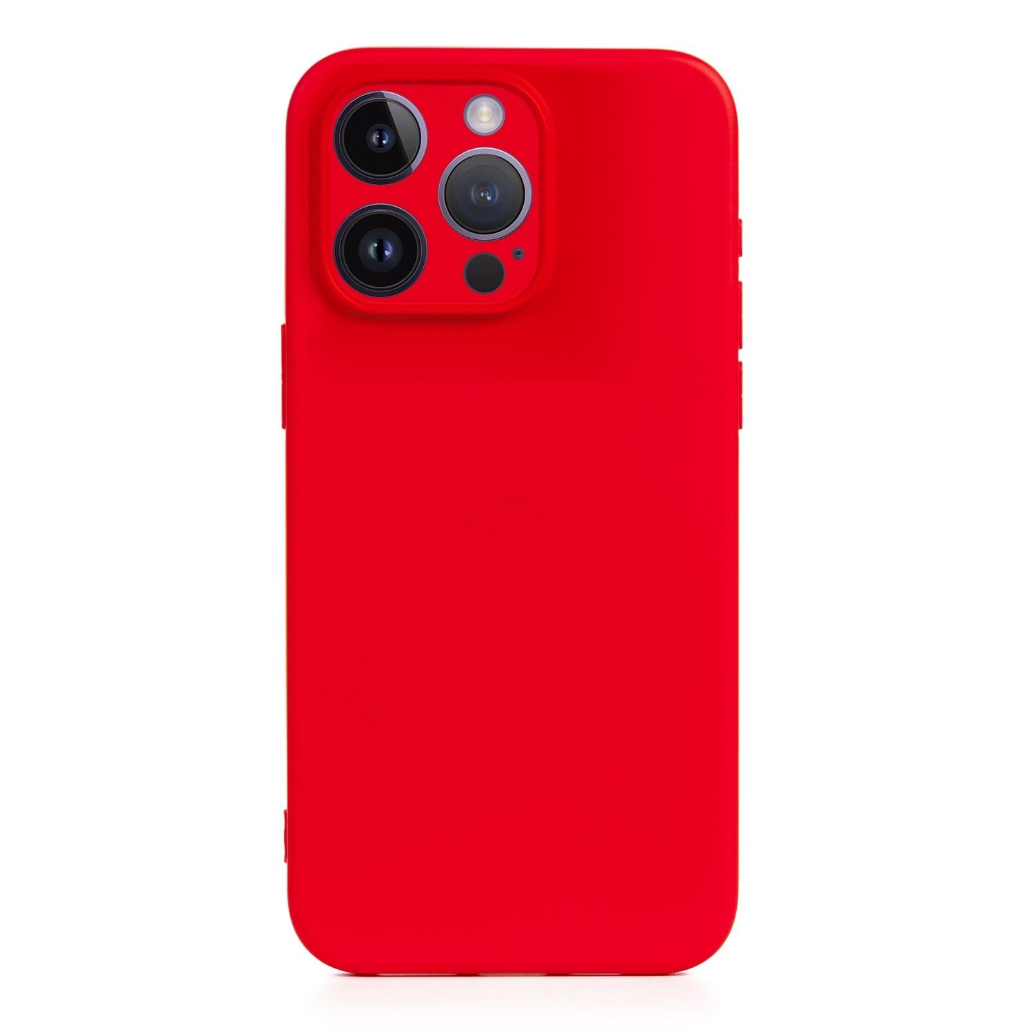 DAM Custodia Essential in silicone con protezione per fotocamera per iPhone 14 Pro. Interno in morbido velluto. 7,43x1,06x15,06 cm. colore rosso