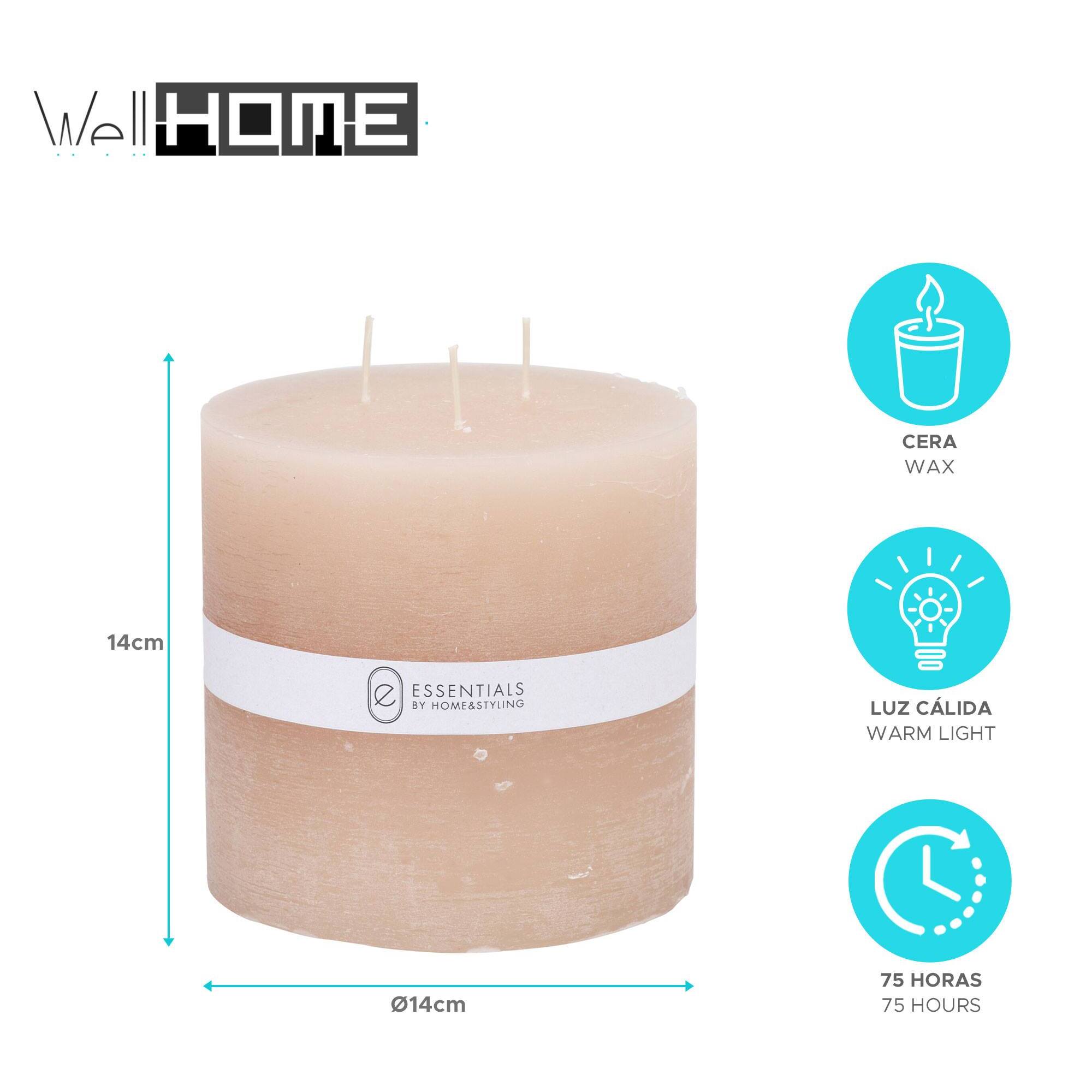 Vela Pilar Beige Ø14x14cm con 75h de combustión