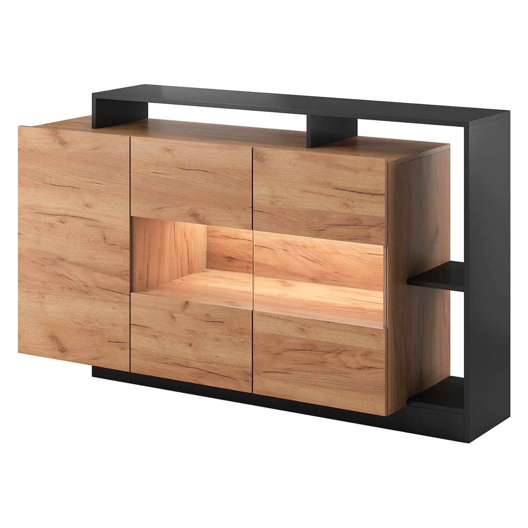Credenza Con Vetrina Moderna Mobile contenitore Con Ripiani Interni In Melaminico Ideale Per Soggiorno 155 x 44 x 93 cm Rovere e Antracite