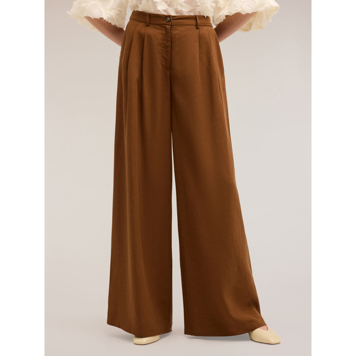 Motivi - Pantalones palazzo con pliegues mezcla de lyocell - Marrón