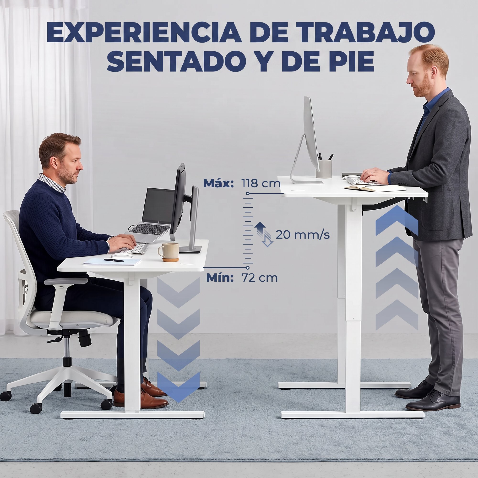 HOMCOM Escritorio Elevable 140x60 cm, Escritorio Eléctrico Regulable en Altura con 3 Alturas de Memoria, Pantalla LED, 2 Ganchos, 2 Pasacables, para Oficina en Casa, Estudio, Blanco