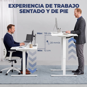 HOMCOM Escritorio Elevable 140x60 cm, Escritorio Eléctrico Regulable en Altura con 3 Alturas de Memoria, Pantalla LED, 2 Ganchos, 2 Pasacables, para Oficina en Casa, Estudio, Blanco