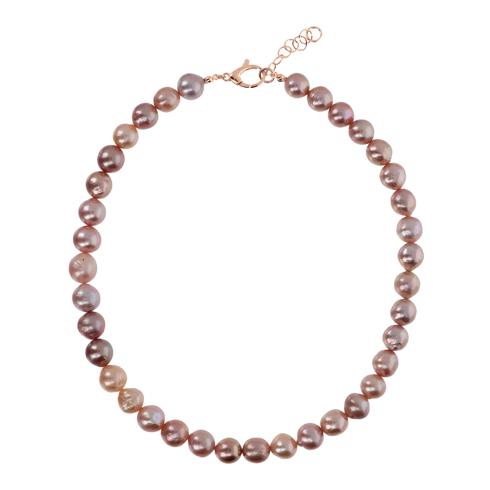 PERLAVIVA - Collana Girocollo in Argento 925 placcato Oro Rosa 18Kt con Perle Multicolor d'Acqua Dolce Ø 9/10 mm