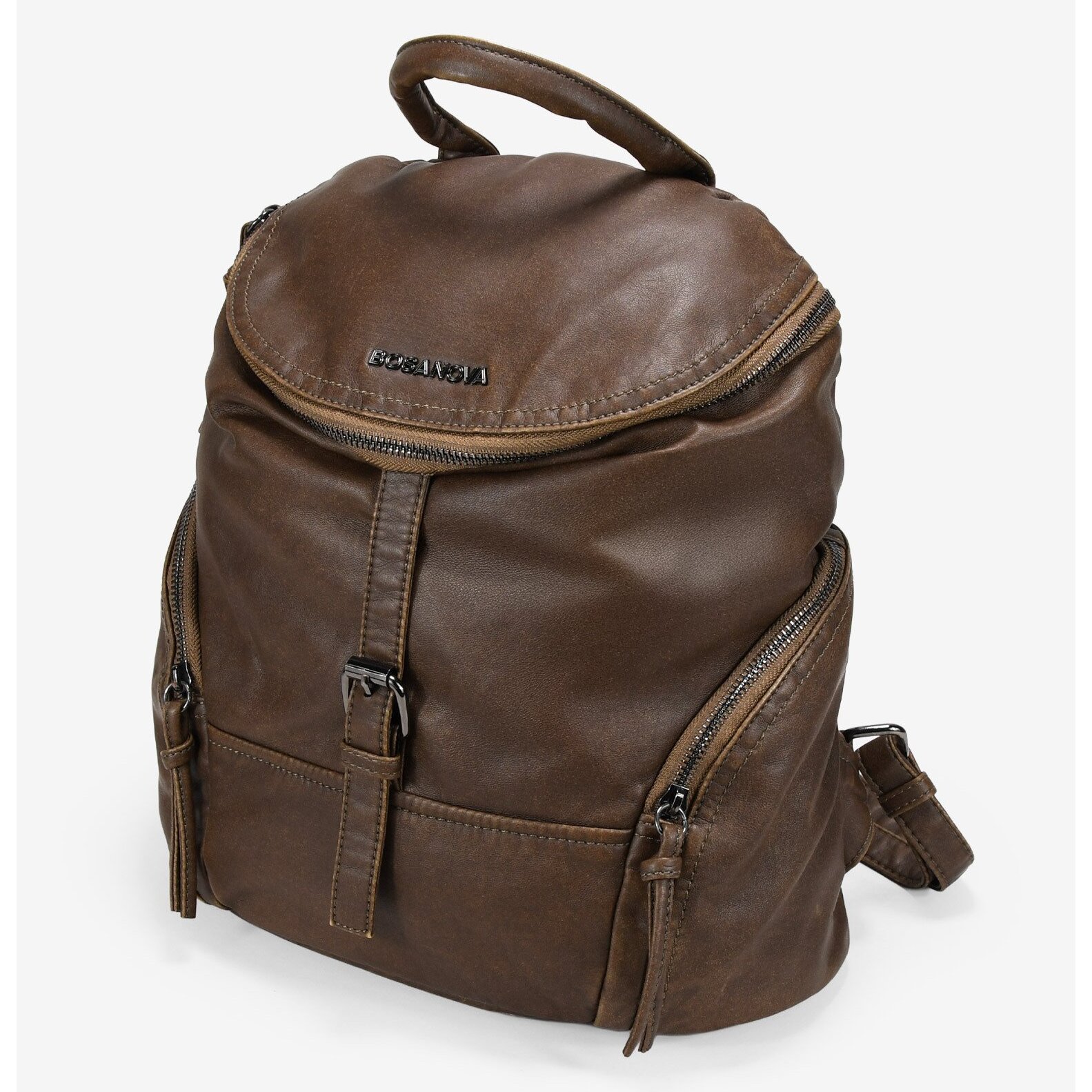 Mochila cuero con solapa y hebillas