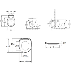 Cuvette WC suspendu sans bride Cléo 1889 avec abattant frein de chute extra-plat déclipsable